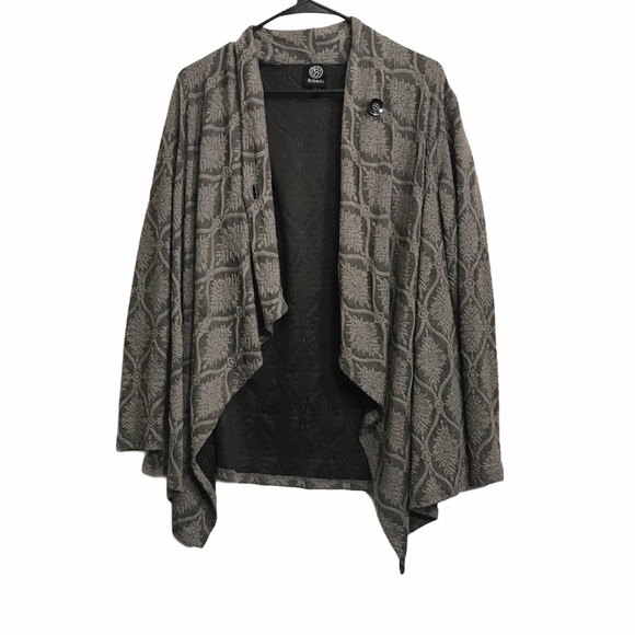 Bobeau Draped Cardigan Cascading One Button Closure gray black Print size S - Picture 16 of 16